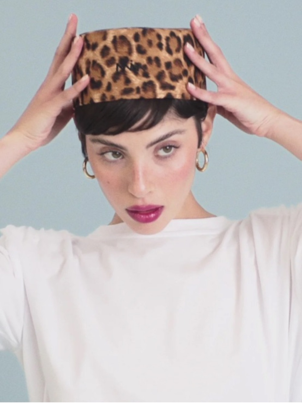 Henry Pollak Leopard Print Pill Box Felt Hat - Tan and Brown